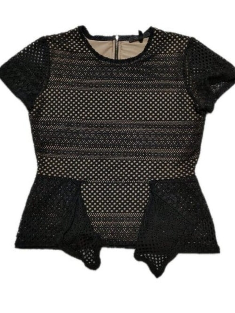 BCBGMaxAzria Vicktoria Mixed Knit Peplum Top Women's Large Black And Cream